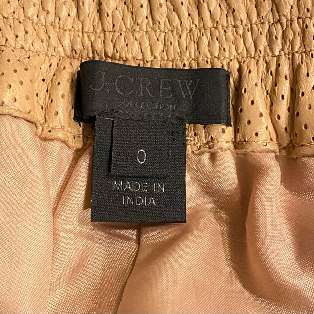 J.crew collection tan brown real leather elastic waistband perforated shorts - Picture 3 of 6